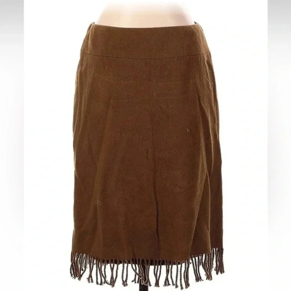 Vintage Jones New York Fringe Brown 100% Wool Pencil Skirt Size 4 Small S